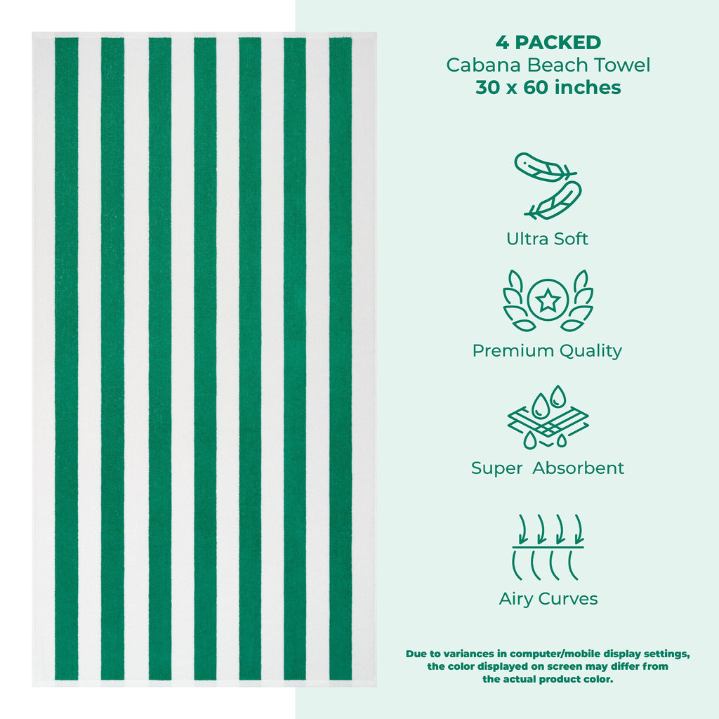 American Soft Linen, Premium Cotton 4 Pack Beach Towels, 30" x 60" Cabana Striped Pool Towels