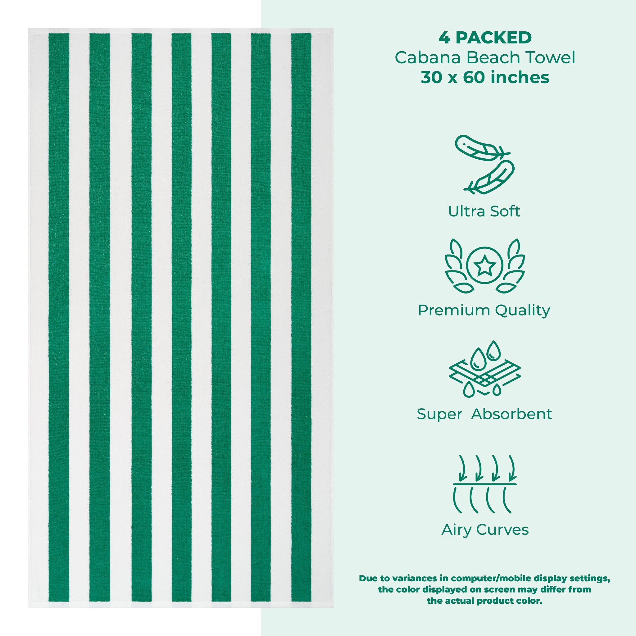American Soft Linen, Premium Cotton 4 Pack Beach Towels, 30" x 60" Cabana Striped Pool Towels