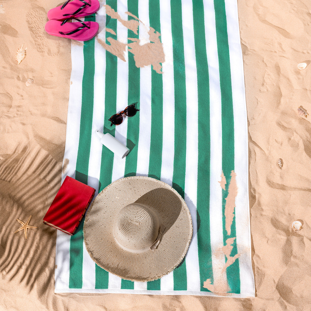 American Soft Linen, Premium Cotton 4 Pack Beach Towels, 30" x 60" Cabana Striped Pool Towels