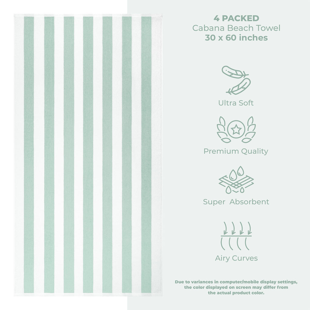American Soft Linen, Premium Cotton 4 Pack Beach Towels, 30" x 60" Cabana Striped Pool Towels