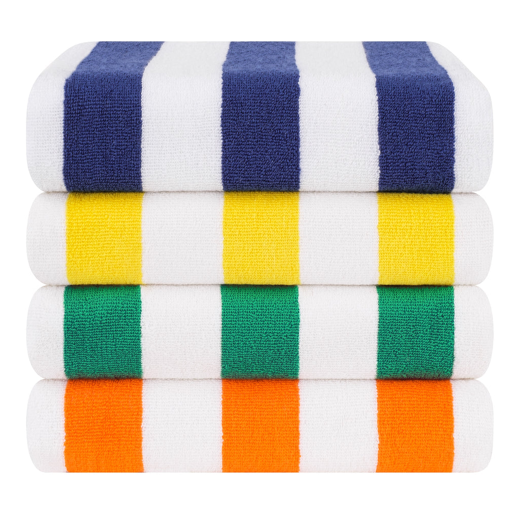 American Soft Linen, Premium Cotton 4 Pack Beach Towels, 30" x 60" Cabana Striped Pool Towels