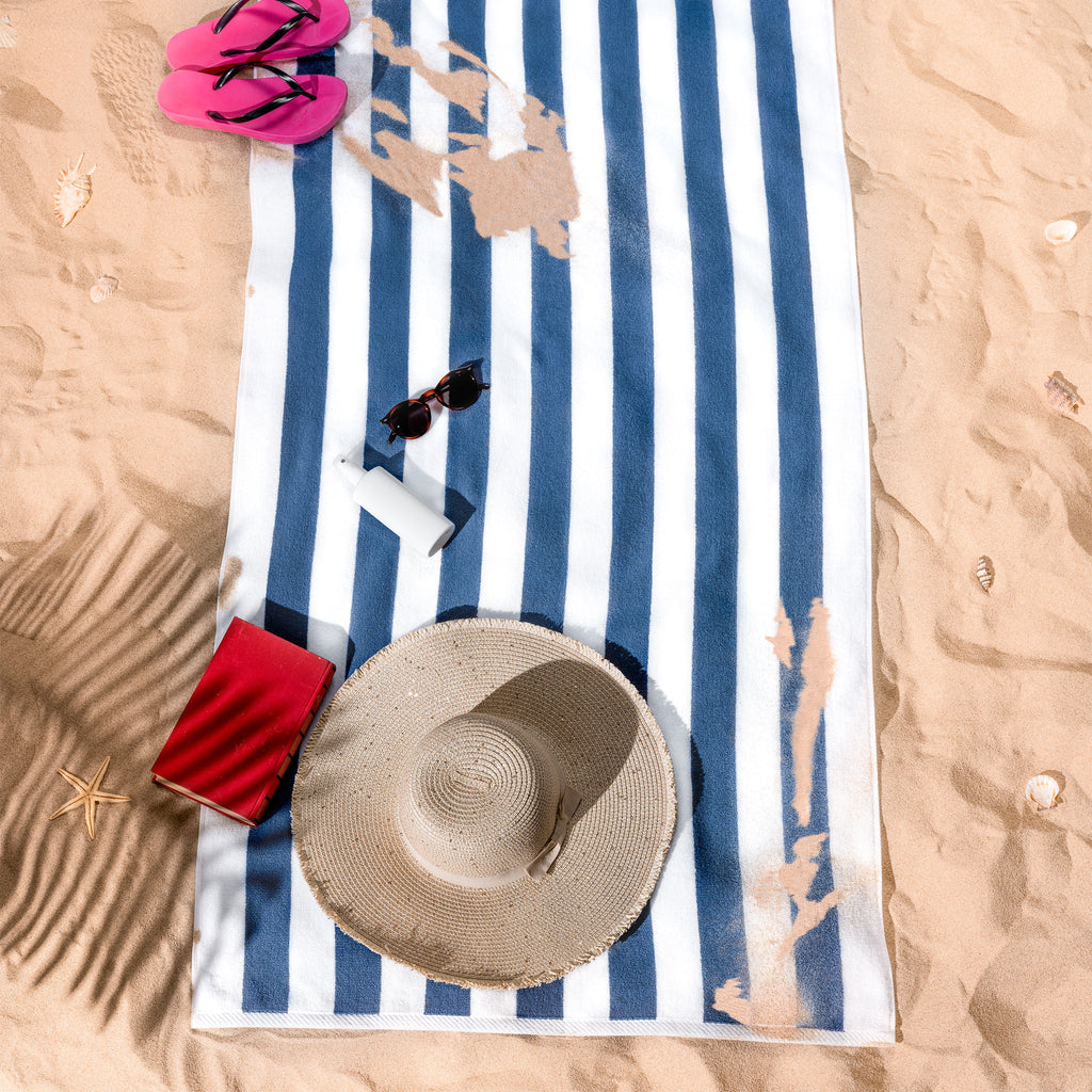 American Soft Linen, Premium Cotton 4 Pack Beach Towels, 30" x 60" Cabana Striped Pool Towels