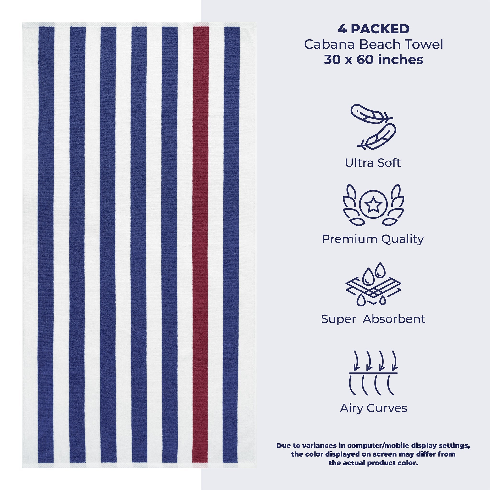 American Soft Linen, Premium Cotton 4 Pack Beach Towels, 30" x 60" Cabana Striped Pool Towels