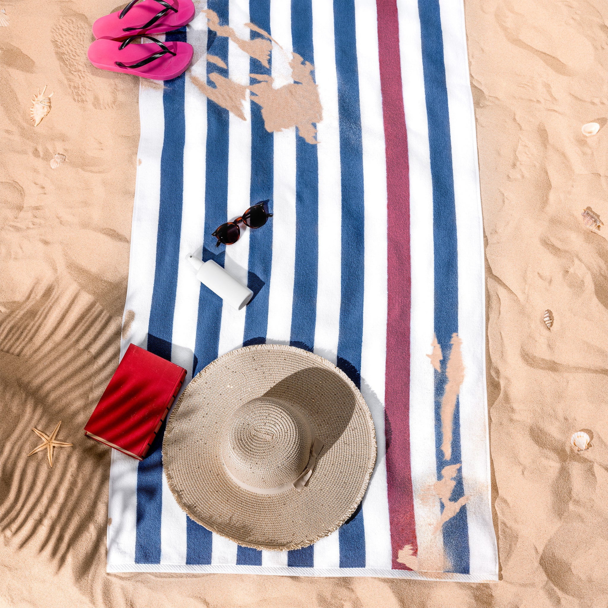 American Soft Linen, Premium Cotton 4 Pack Beach Towels, 30" x 60" Cabana Striped Pool Towels