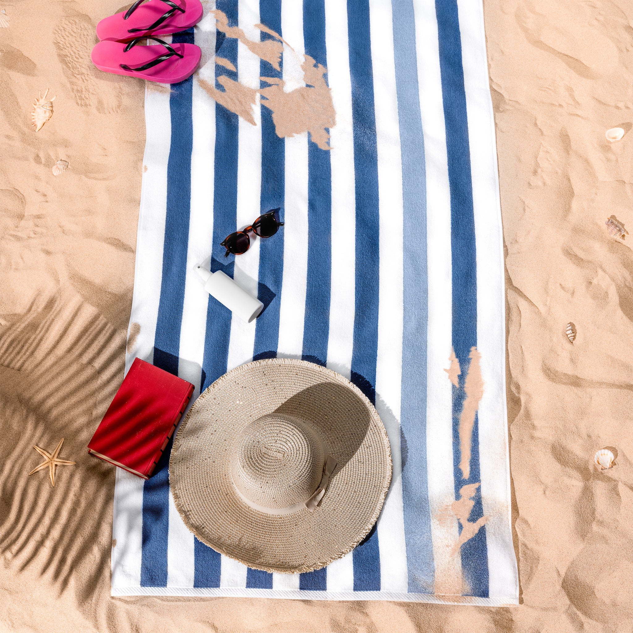 American Soft Linen, Premium Cotton 4 Pack Beach Towels, 30" x 60" Cabana Striped Pool Towels