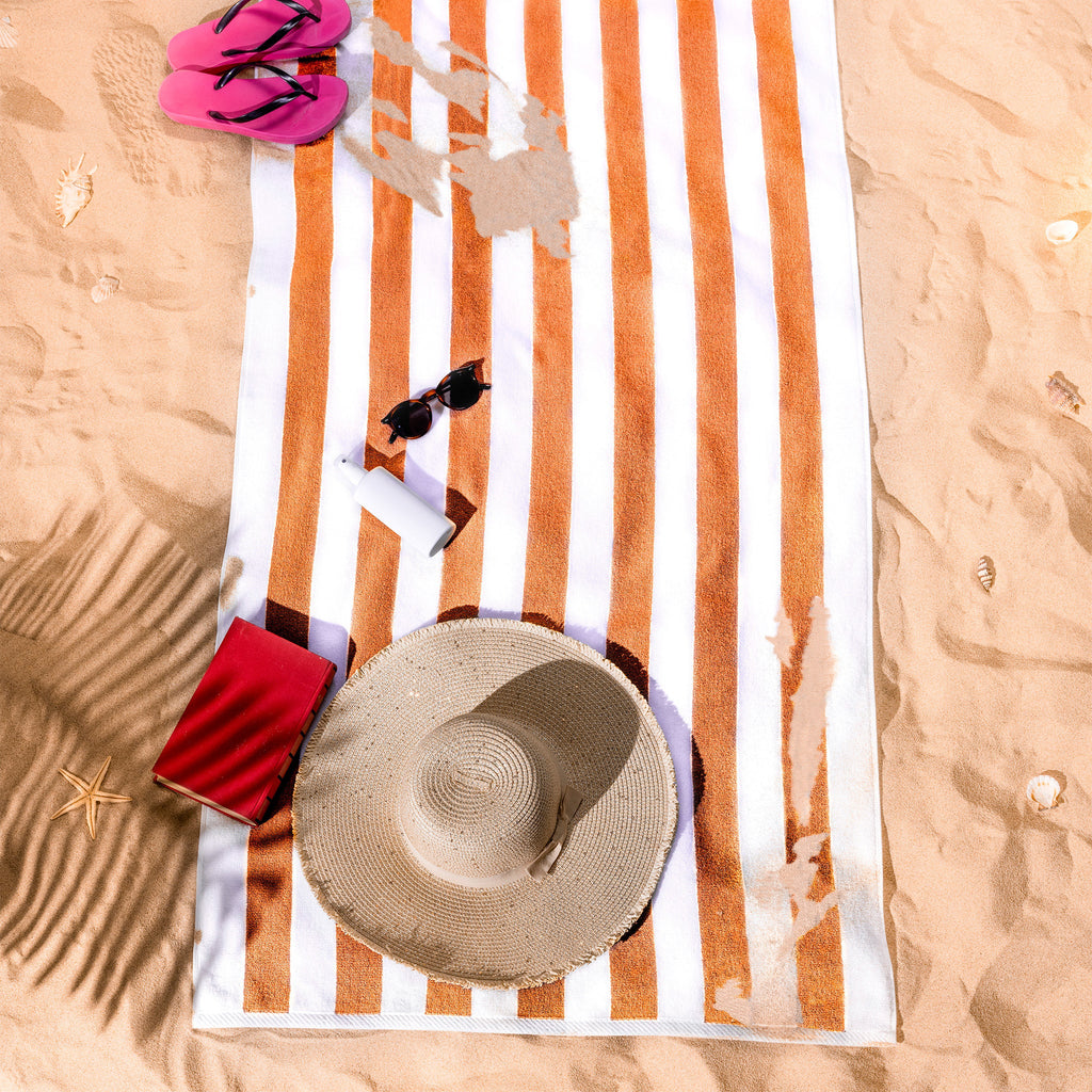 American Soft Linen, Premium Cotton 4 Pack Beach Towels, 30" x 60" Cabana Striped Pool Towels