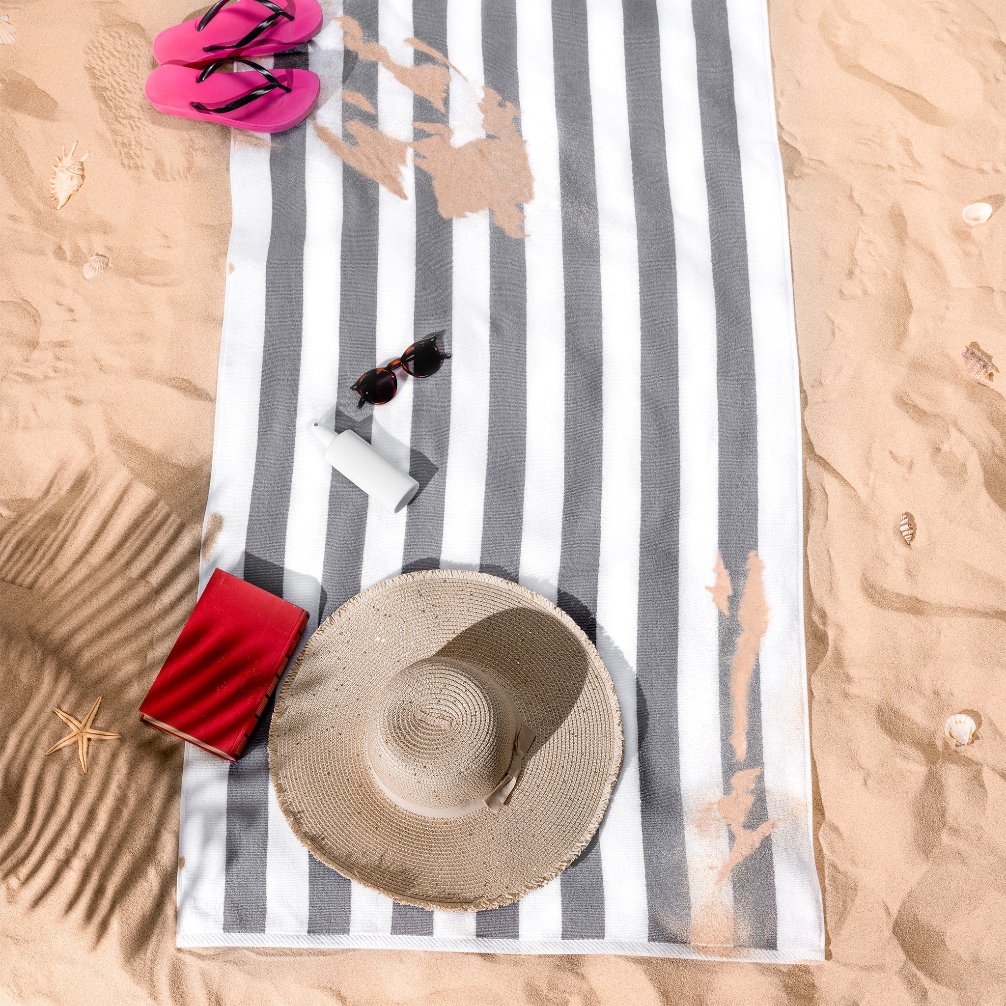 American Soft Linen, Premium Cotton 4 Pack Beach Towels, 30" x 60" Cabana Striped Pool Towels