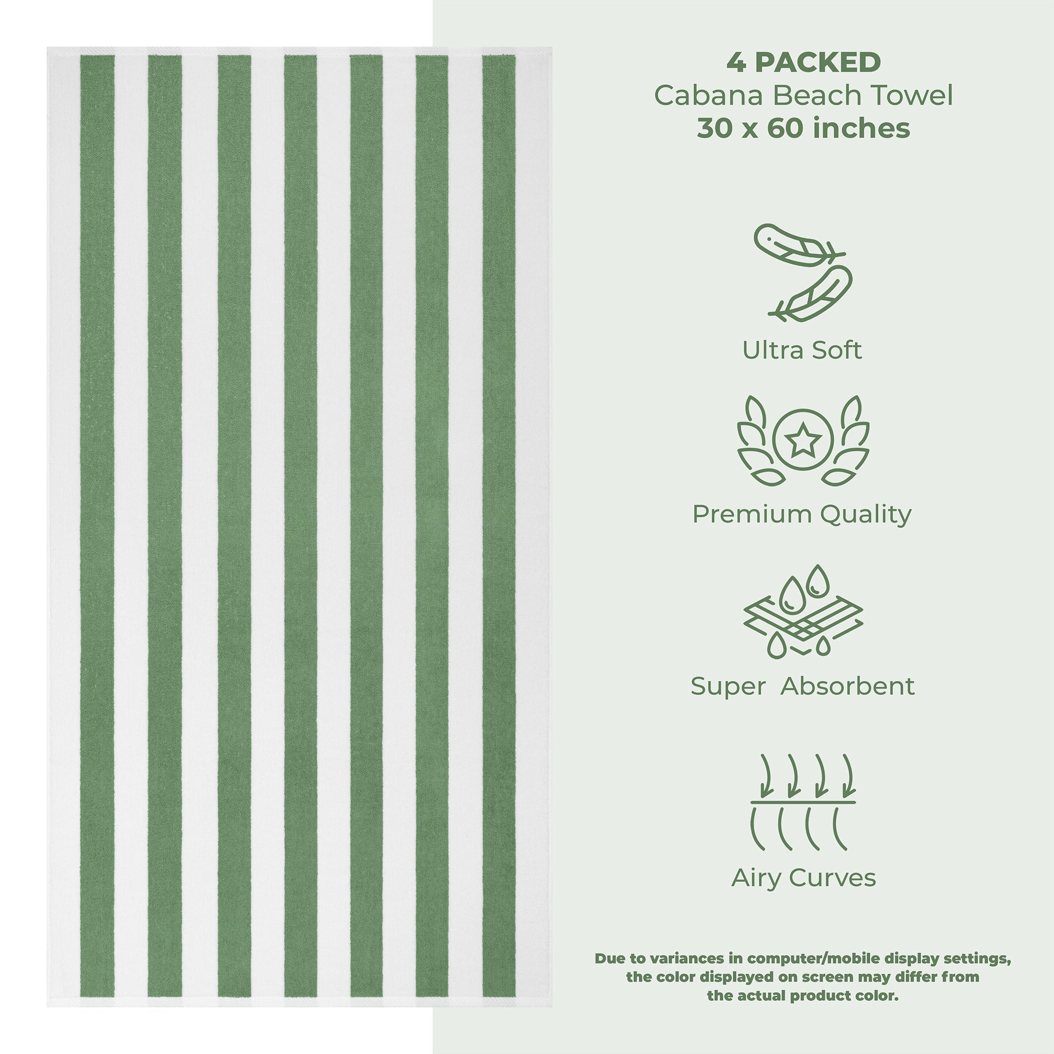 American Soft Linen, Premium Cotton 4 Pack Beach Towels, 30" x 60" Cabana Striped Pool Towels