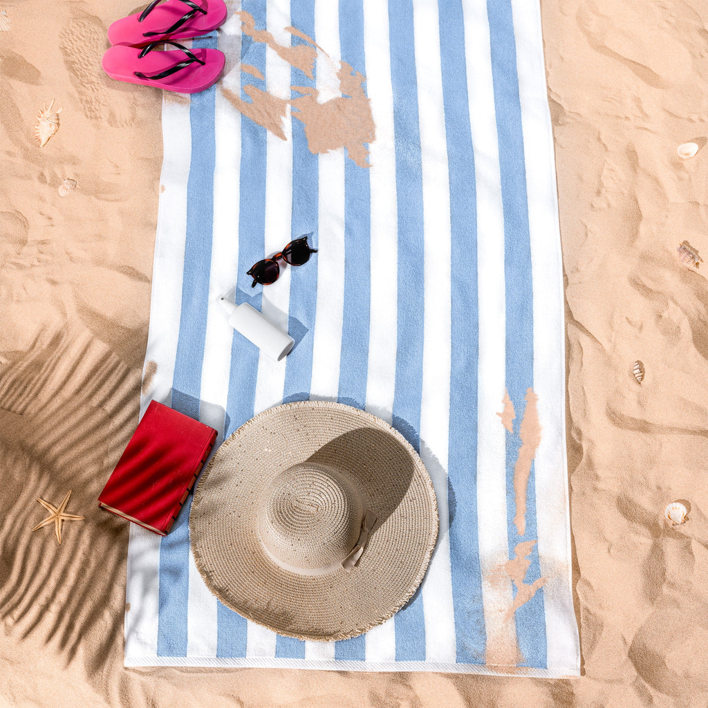 American Soft Linen, Premium Cotton 4 Pack Beach Towels, 30" x 60" Cabana Striped Pool Towels