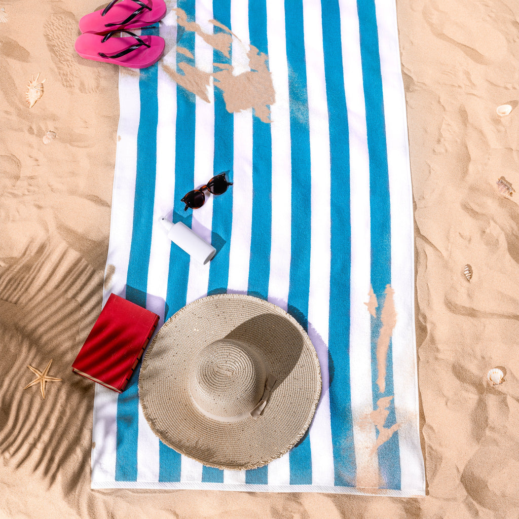 American Soft Linen, Premium Cotton 4 Pack Beach Towels, 30" x 60" Cabana Striped Pool Towels