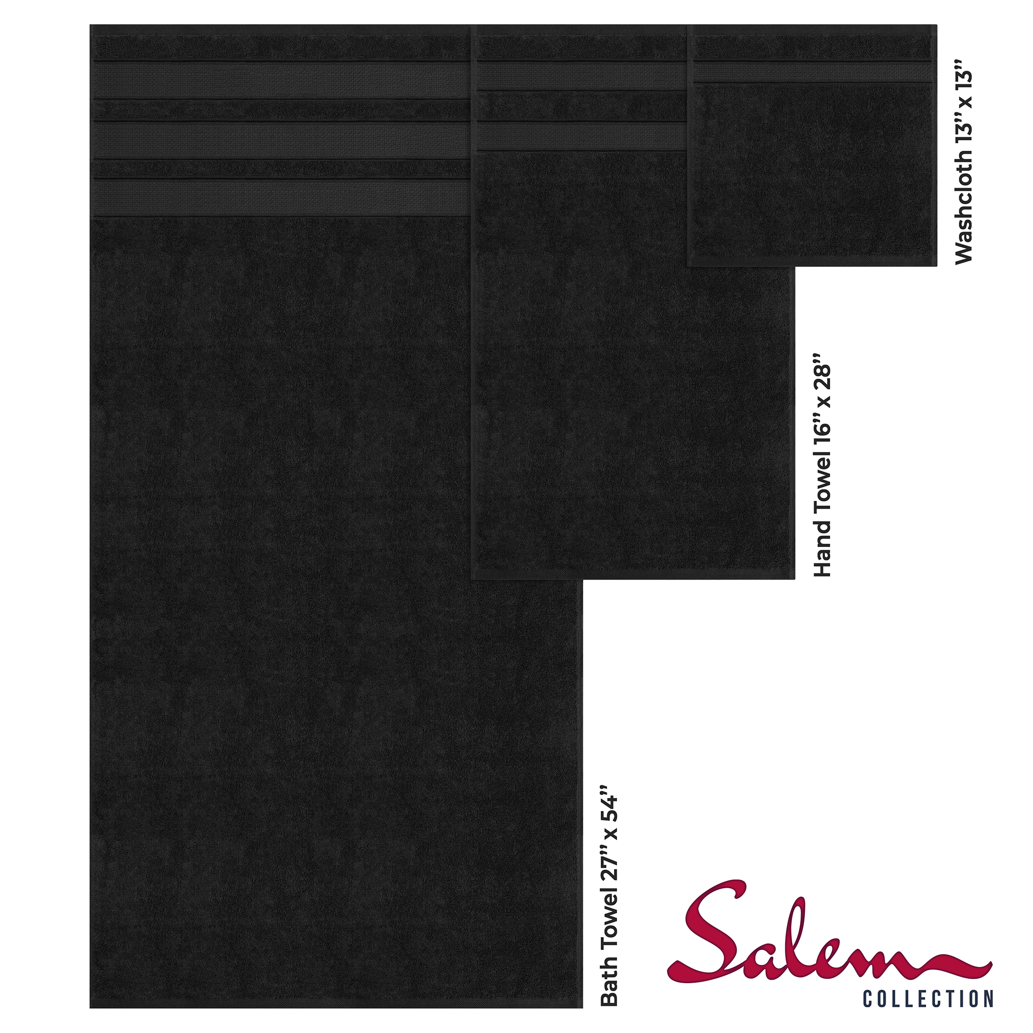 Salem 6 Piece 100% Cotton Luxury Bath Towel Set - 10 Set Case Pack