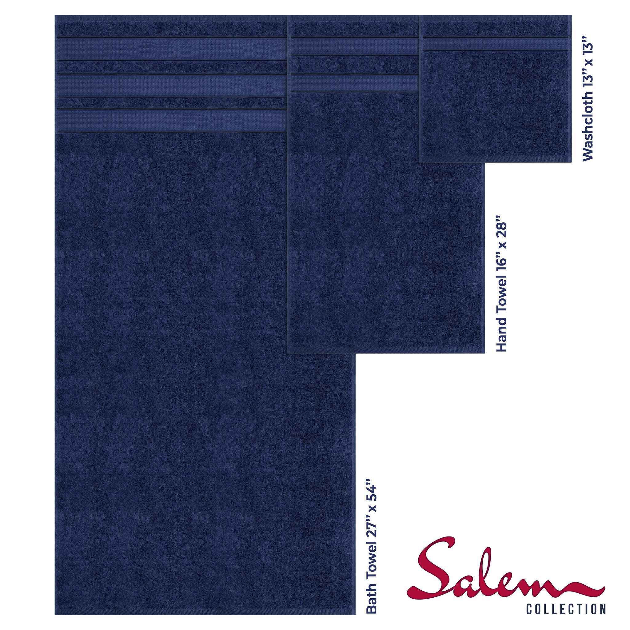 Salem 6 Piece 100% Cotton Luxury Bath Towel Set - 10 Set Case Pack