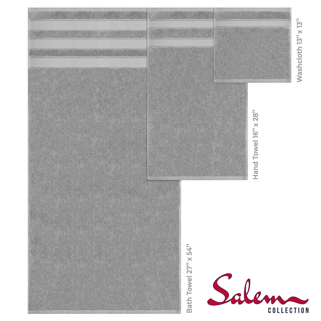 Salem 6 Piece 100% Cotton Luxury Bath Towel Set - 10 Set Case Pack