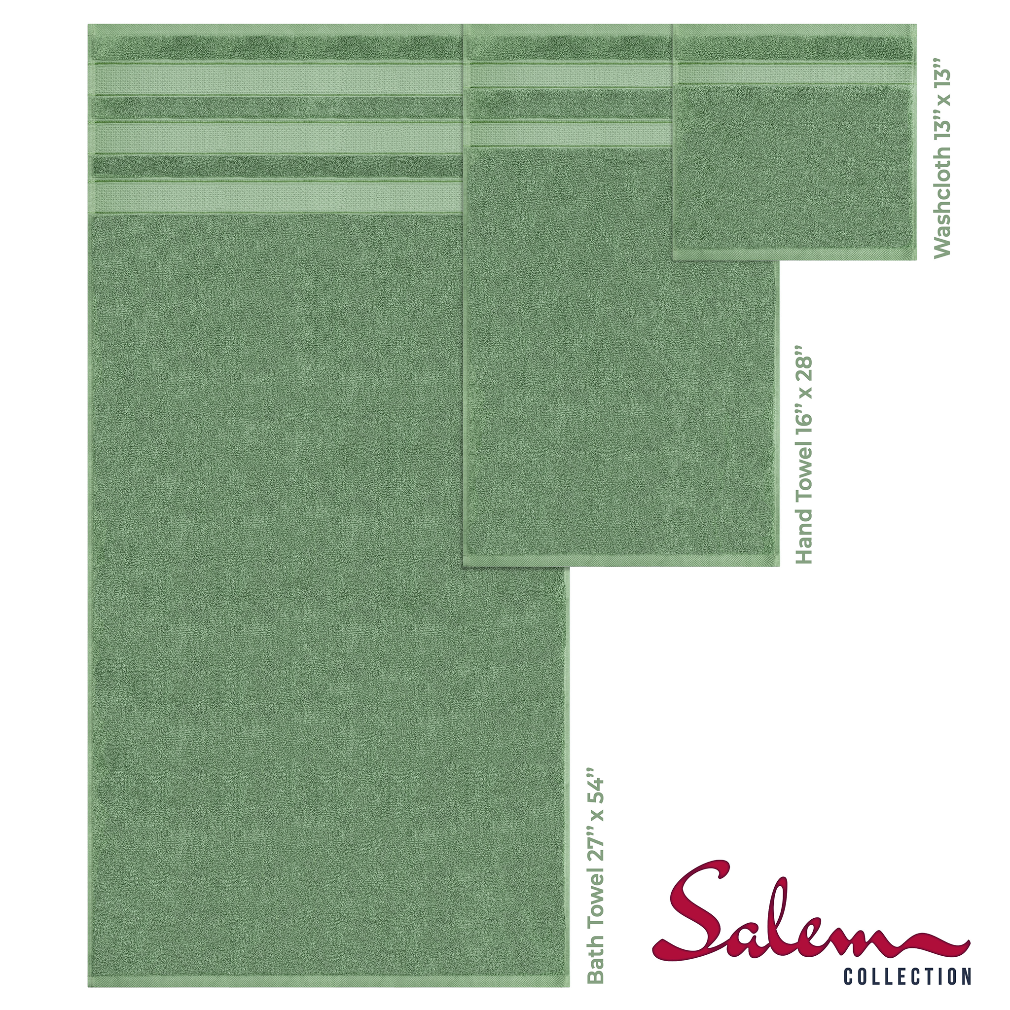 Salem 6 Piece 100% Cotton Luxury Bath Towel Set - 10 Set Case Pack