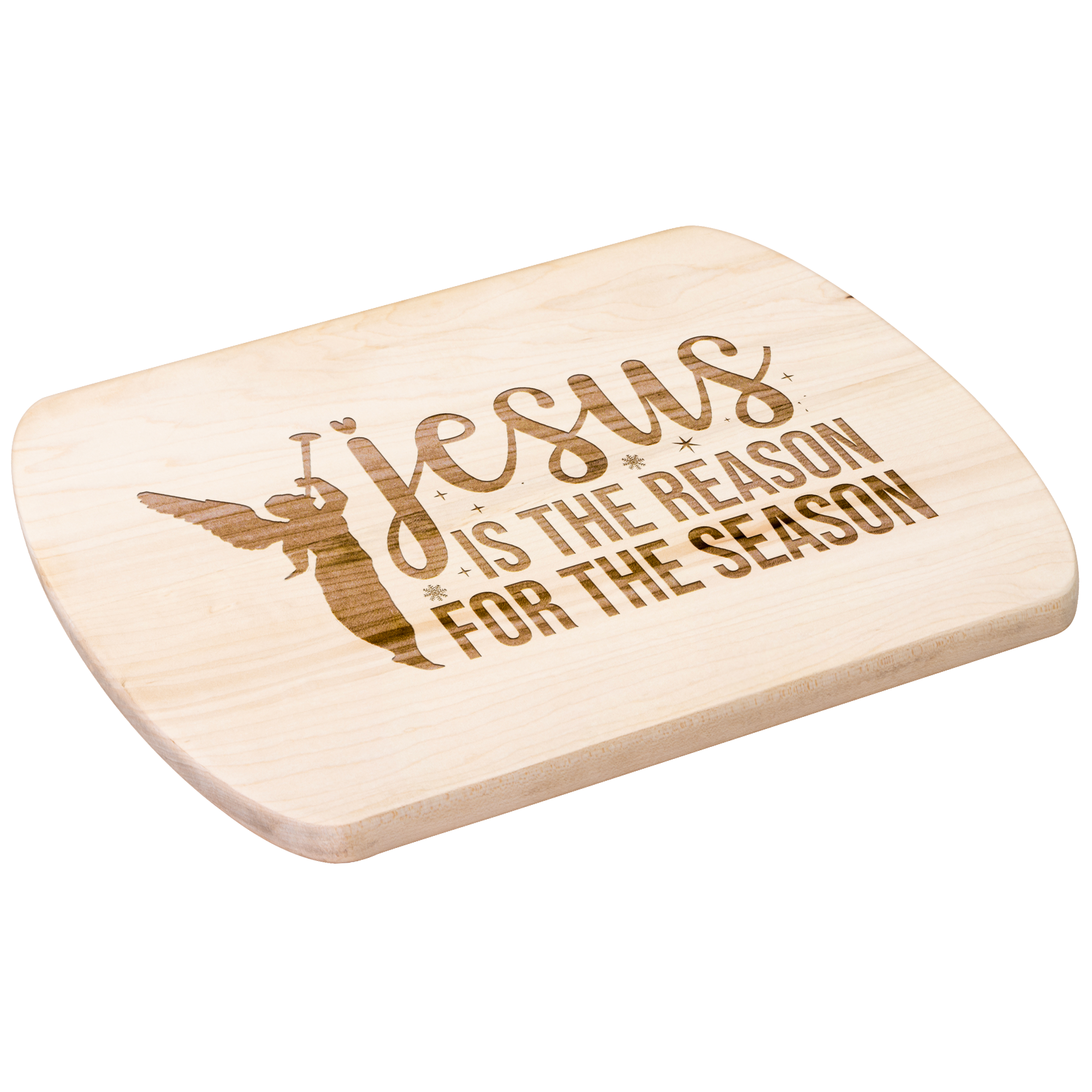Angel Proclaims Jesus is the Reason for the Season Hardwood Cutting Board