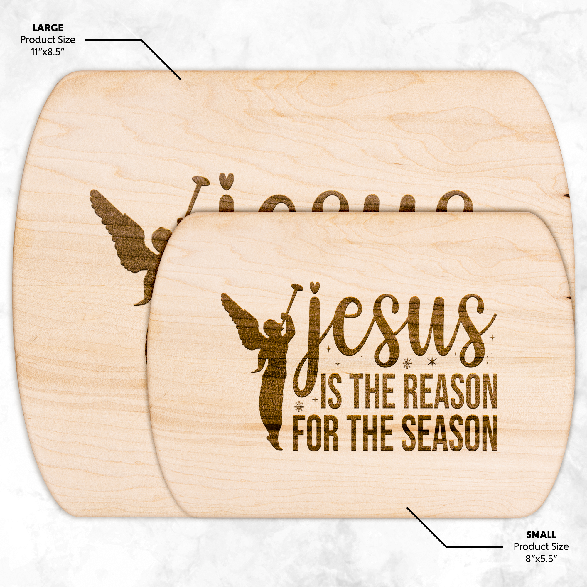 Angel Proclaims Jesus is the Reason for the Season Hardwood Cutting Board