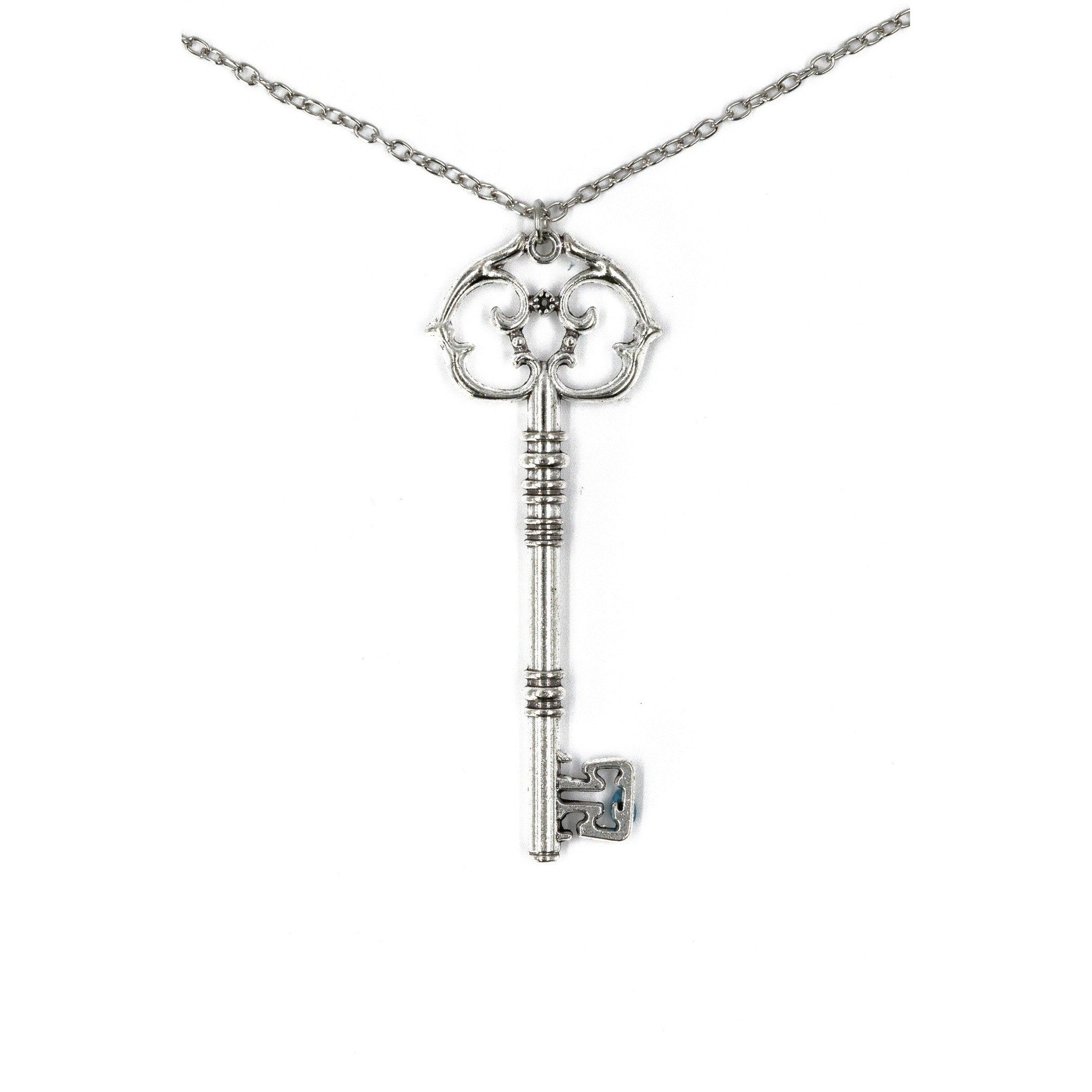 Antique Key Pendant Necklace in Aged Brass Tone or Silver