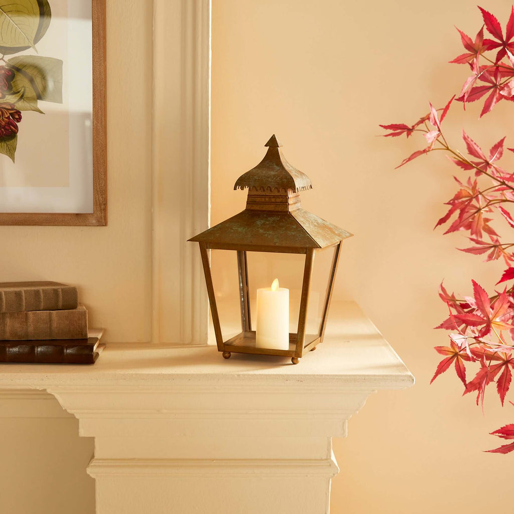Antique Copper Pagoda Lantern with Weathered Patina