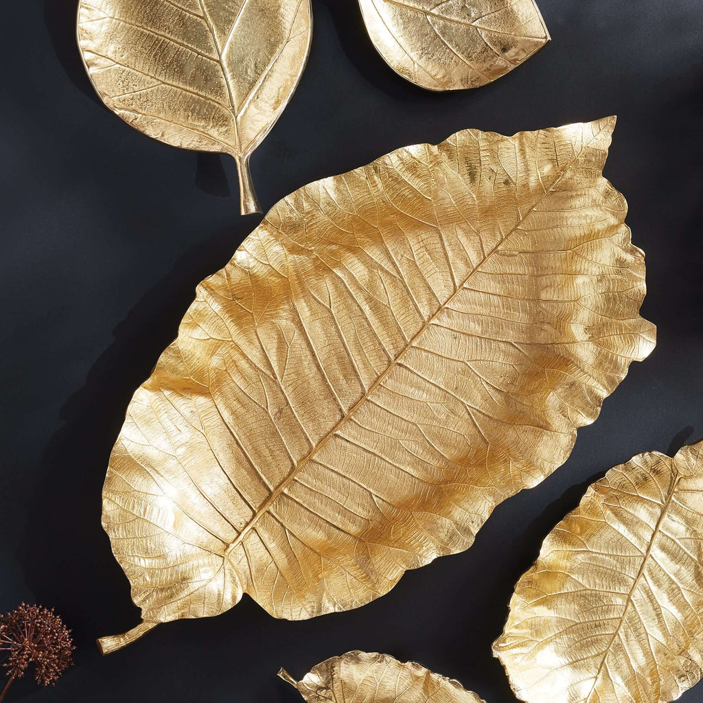 Antique Gold Leaf Shaped Accent Tray