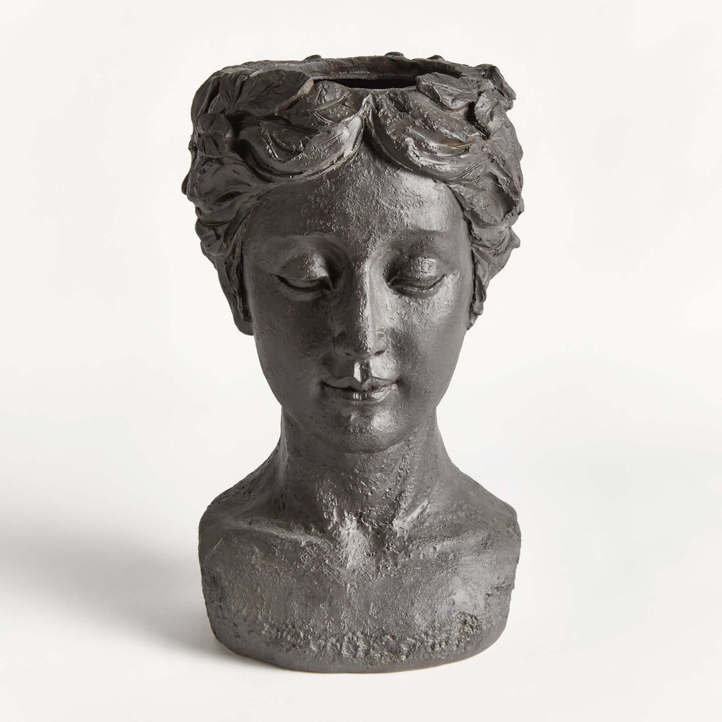 Athena Bust Planter Vessel in Antique Black