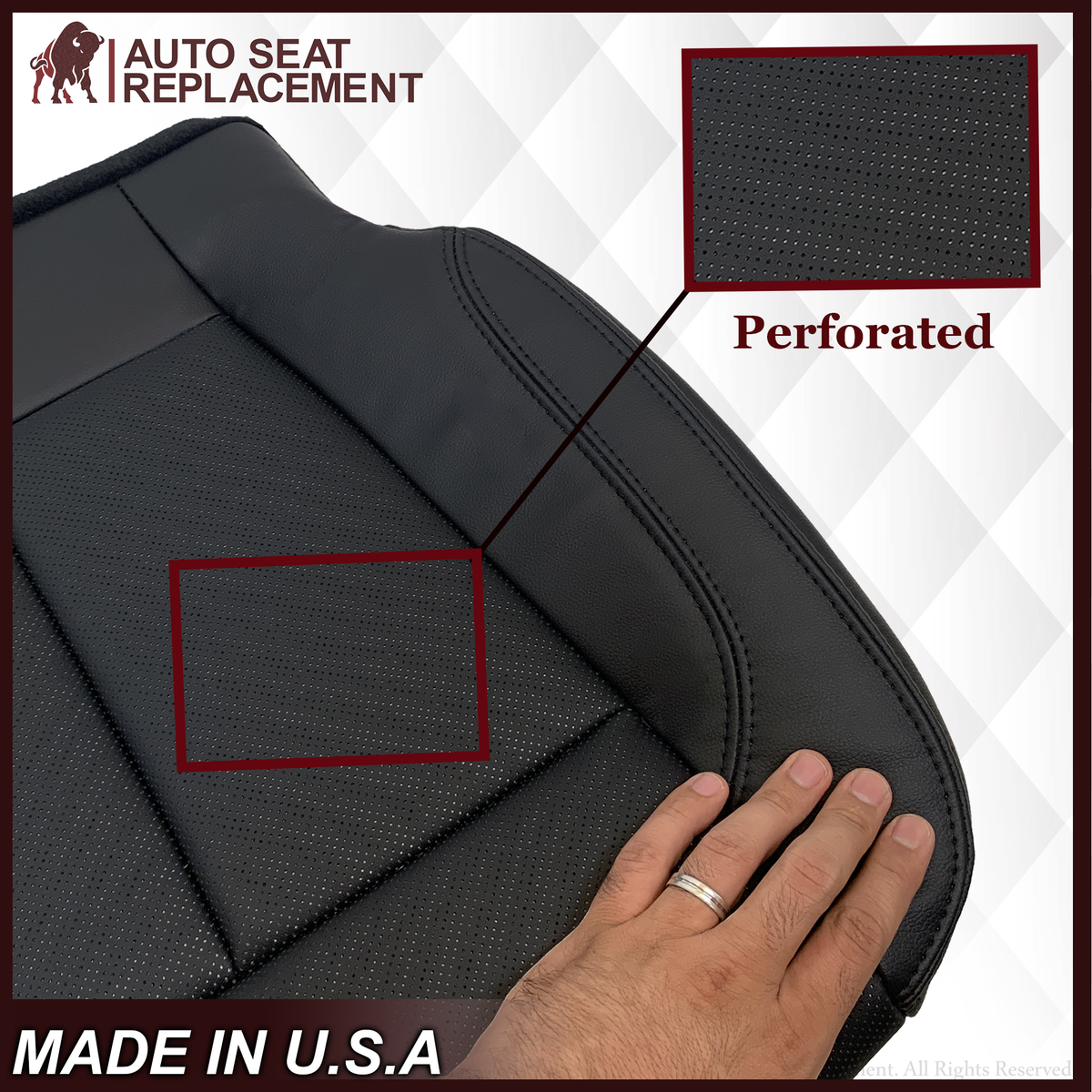 2018-2021 Ford Expedition XLT Replacement Genuine Leather /Syn. Leather Seat Cover: Black Perforated