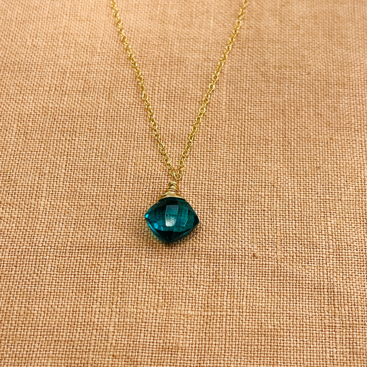 14k gold filled PEACOCK BLUE QUARTZ NECKLACE