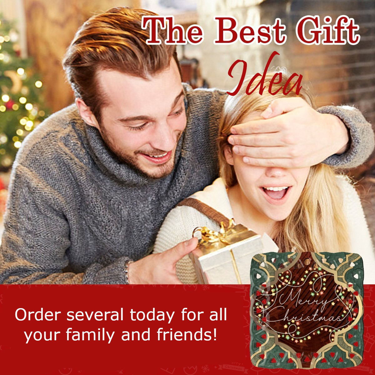 Merry Christmas Arabasque Design Square Cutout Ceramic Ornament