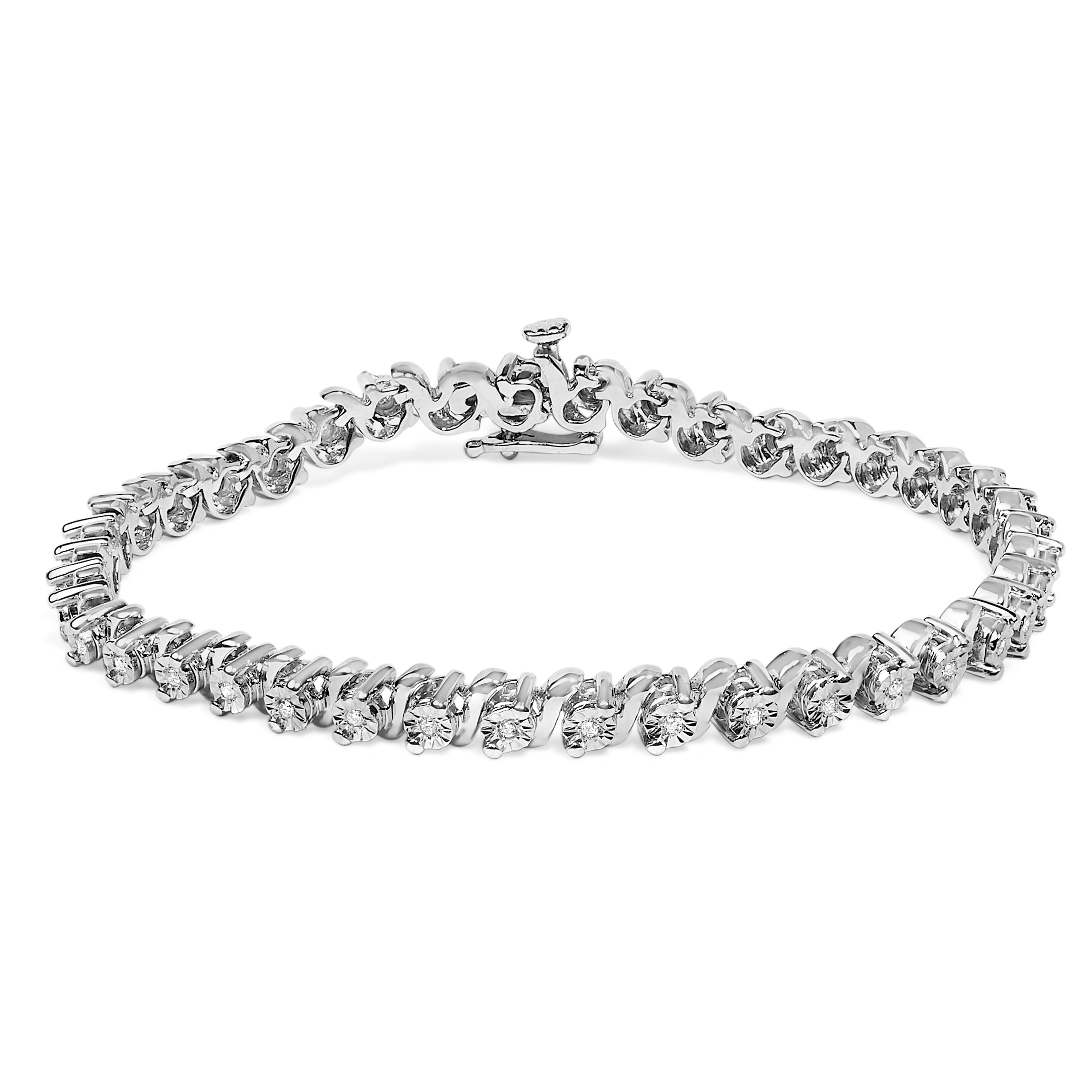 .925 Sterling Silver 1/4 Cttw Diamond Station and S Link Bracelet