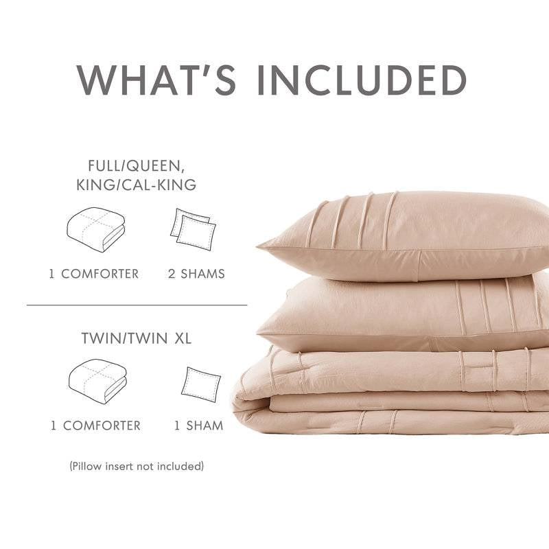 Queen size Microfiber Pleated Soft Washed Comforter Set in Pink Blush