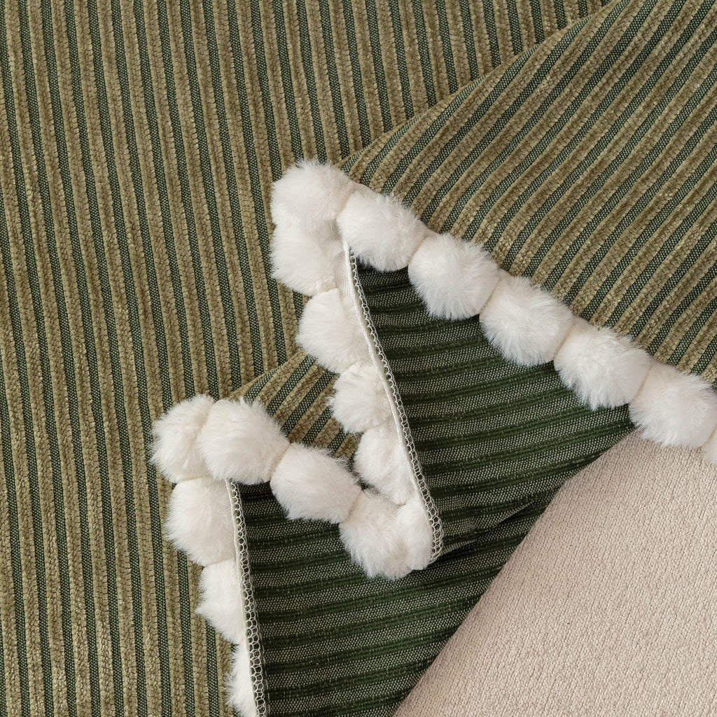 Textured Striped Cozy Couch Cover Throw Blanket with Pom Pom Trim for Sectional Sofa