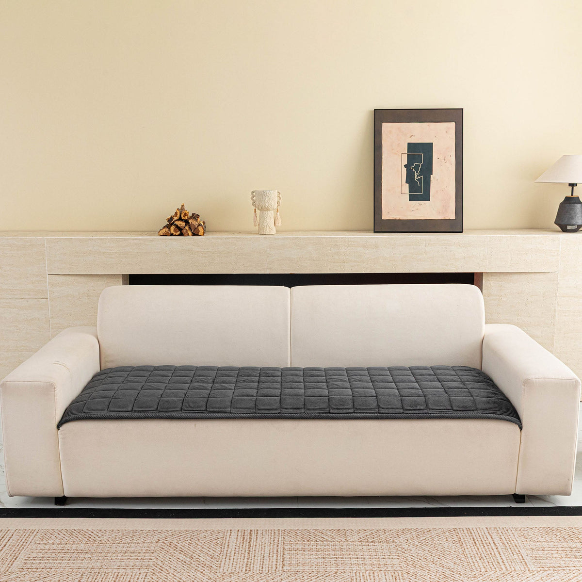 Quilted Corduroy Couch Topper, Non-Slip Soft Padded Sofa Protector for Pets & Kids