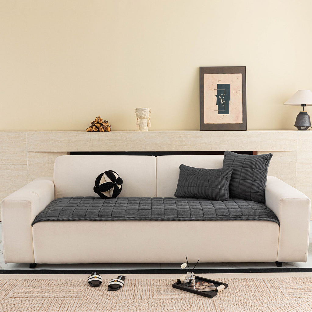 Quilted Corduroy Couch Topper, Non-Slip Soft Padded Sofa Protector for Pets & Kids