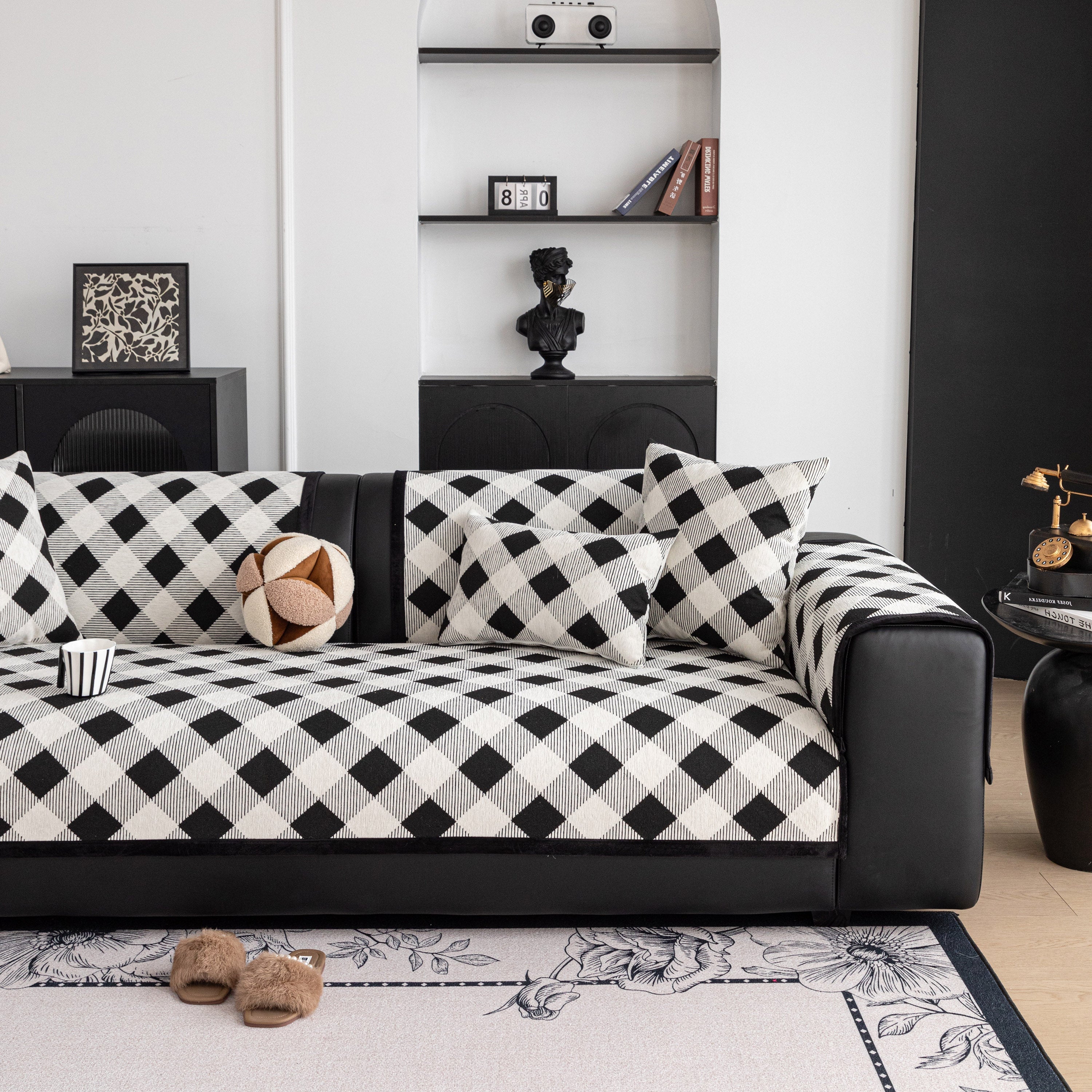 Non-Slip Chenille Sofa Slipcover Modern Geometric Sofa Protector Fits Most Sofas