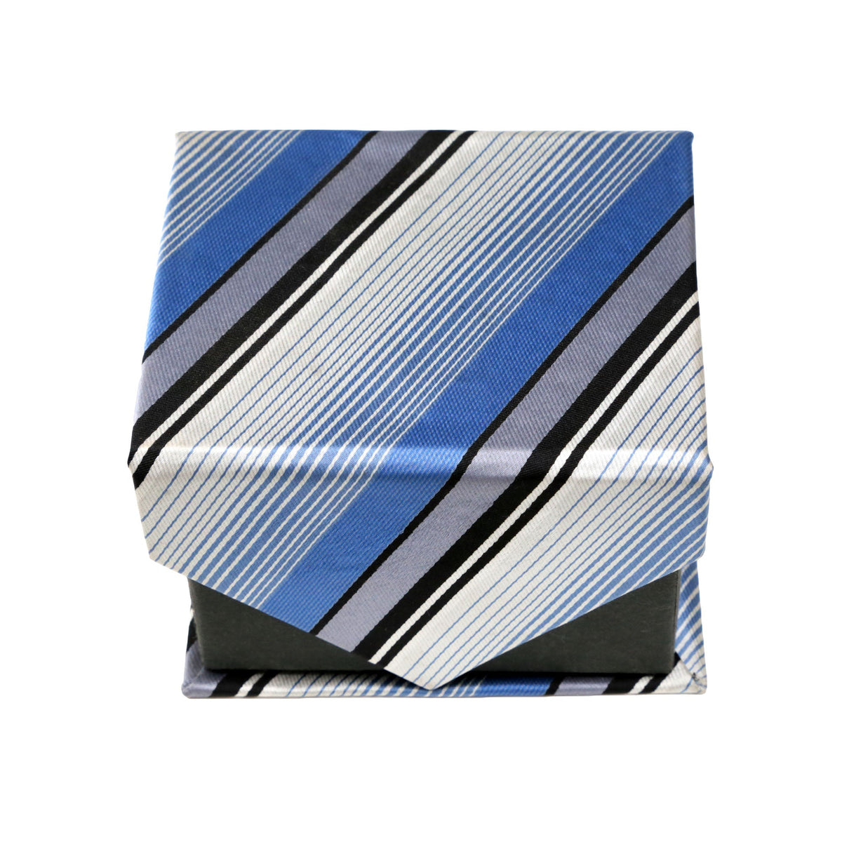 Men's Blue-Black Stripe Pattern Design 4-pc Necktie Box Set