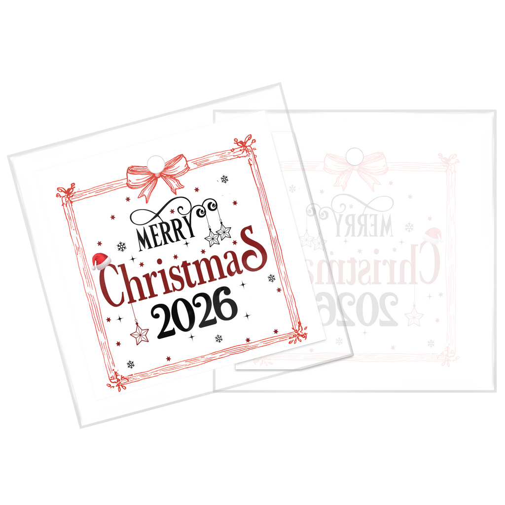 Merry Christmas 2026 Square Glass Ornament