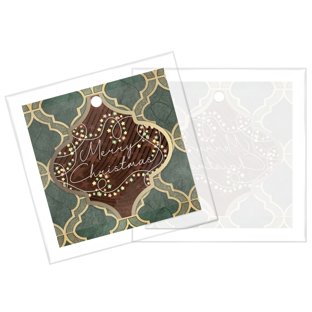 Merry Christmas Arabesque Design Square Glass Ornament