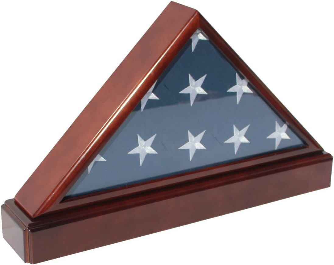 Burial/Funeral Flag Display Case Frame, Military Shadow Box with Pedestal Stand - Cherry