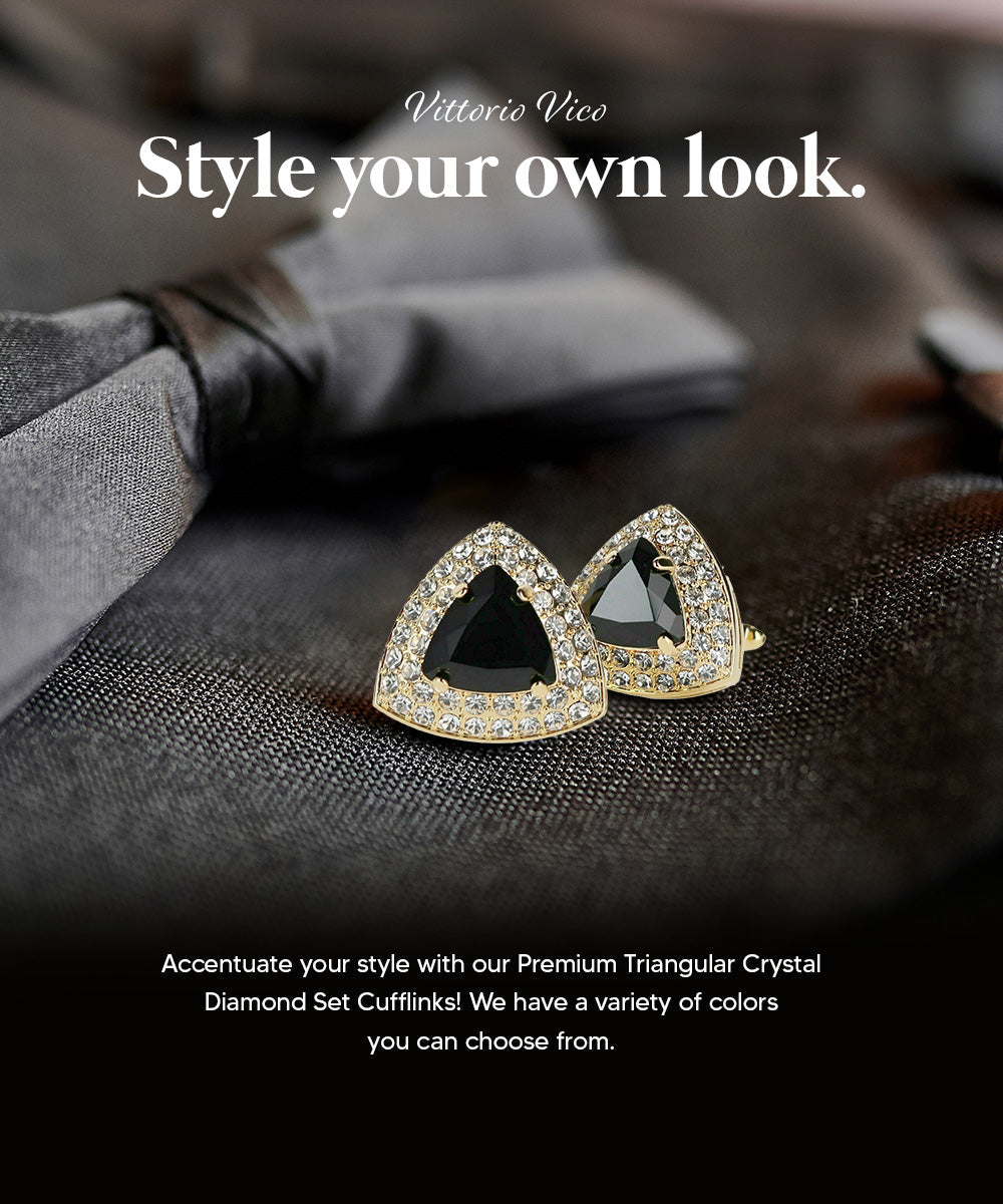 Vittorio Vico Men's Large Triangular Crystal Diamond Set Cufflinks: CL72XX Series