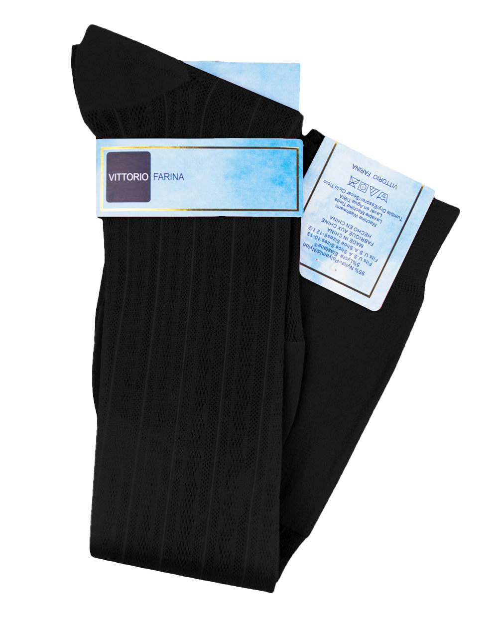 Vittorio Farina Men's Ribbed Shear Nylon Over The Calf Dress Socks