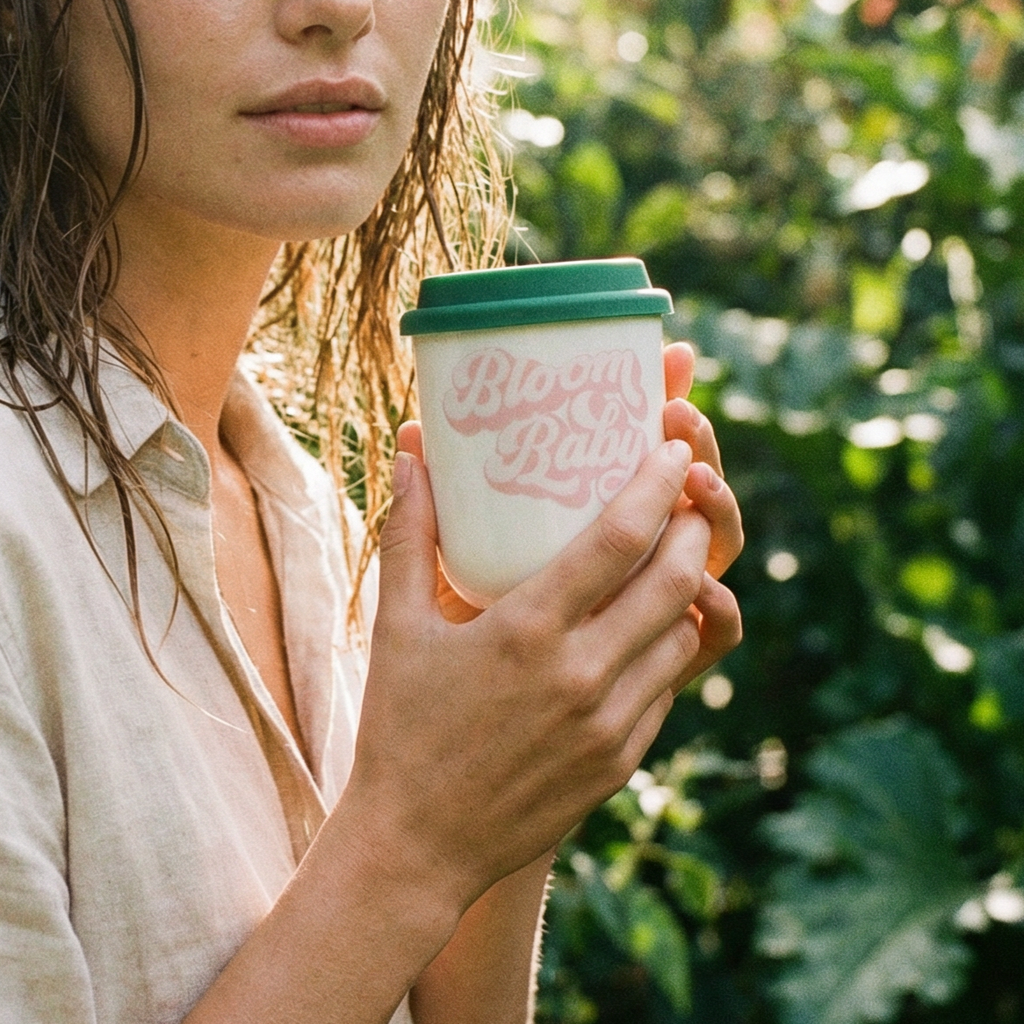 Bloom Baby Ceramic To Go Mug | Holds 16 oz. | Eco Mug with Silicone Lid and Sleeve