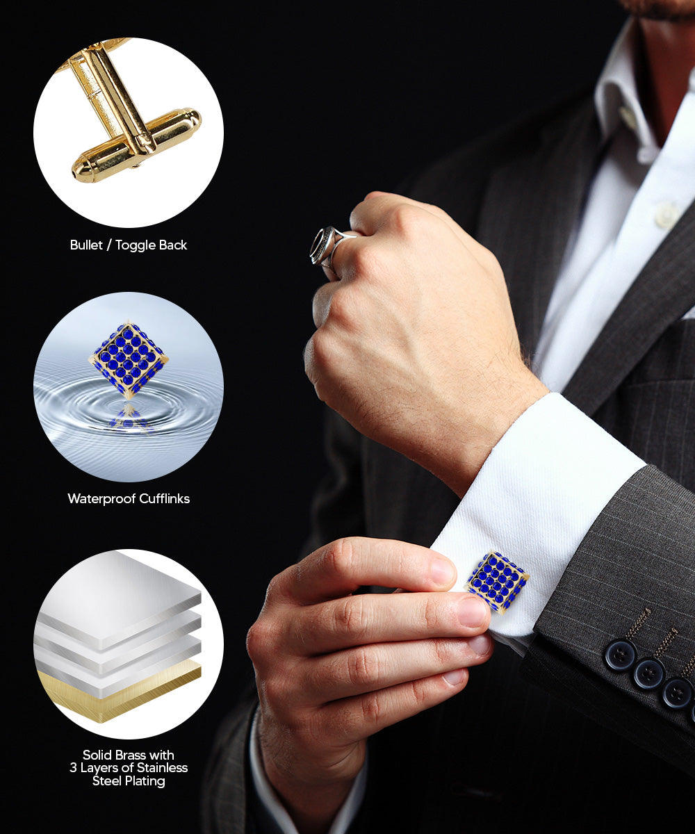 Vittorio Vico Men's Large  Square Studded Colored Crystal Cufflinks: CL76XX Series