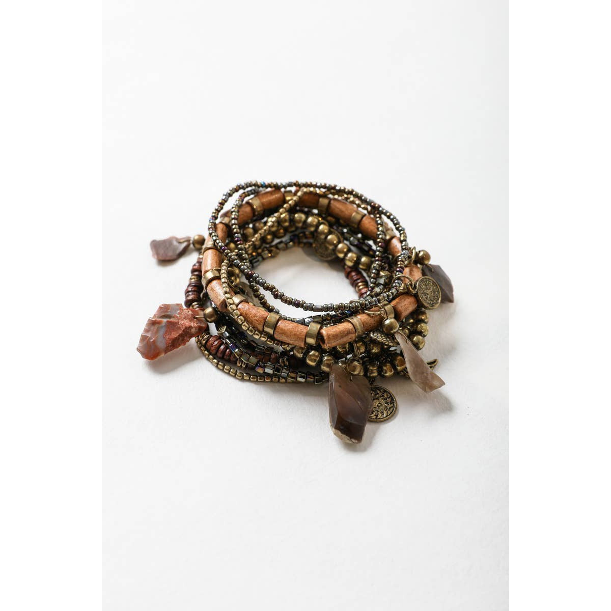 Boho Stone and Bead Stack of 10 Bracelets | Stretch Stackable Jewelry