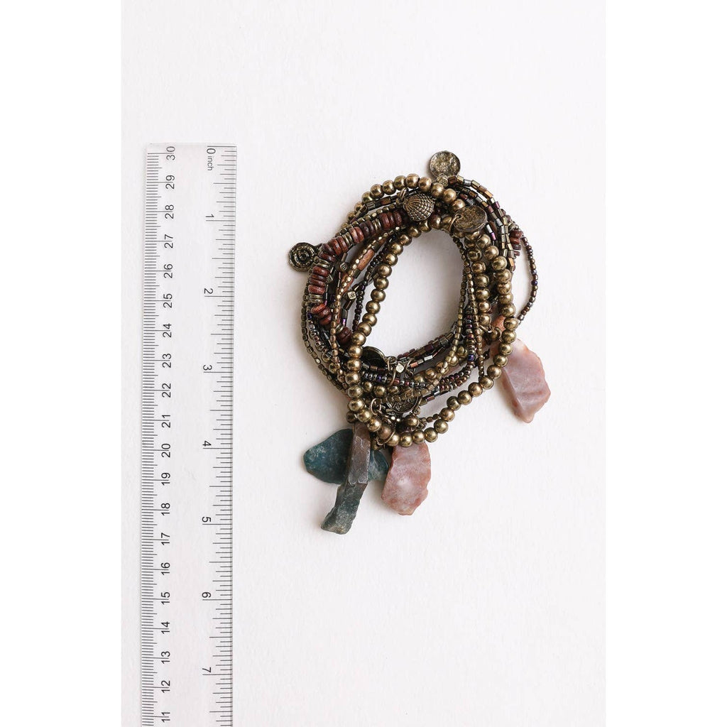 Boho Stone and Bead Stack of 10 Bracelets | Stretch Stackable Jewelry