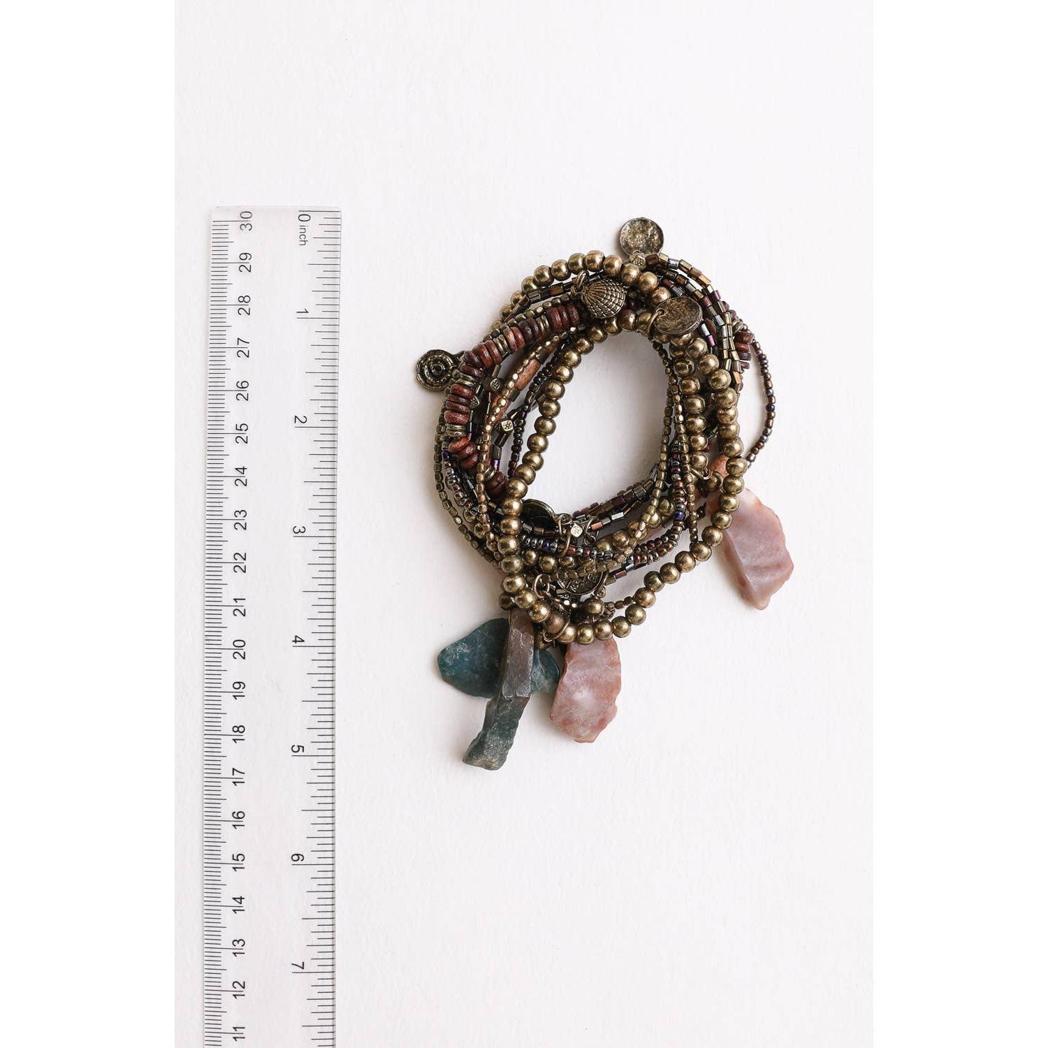 Boho Stone and Bead Stack of 10 Bracelets | Stretch Stackable Jewelry