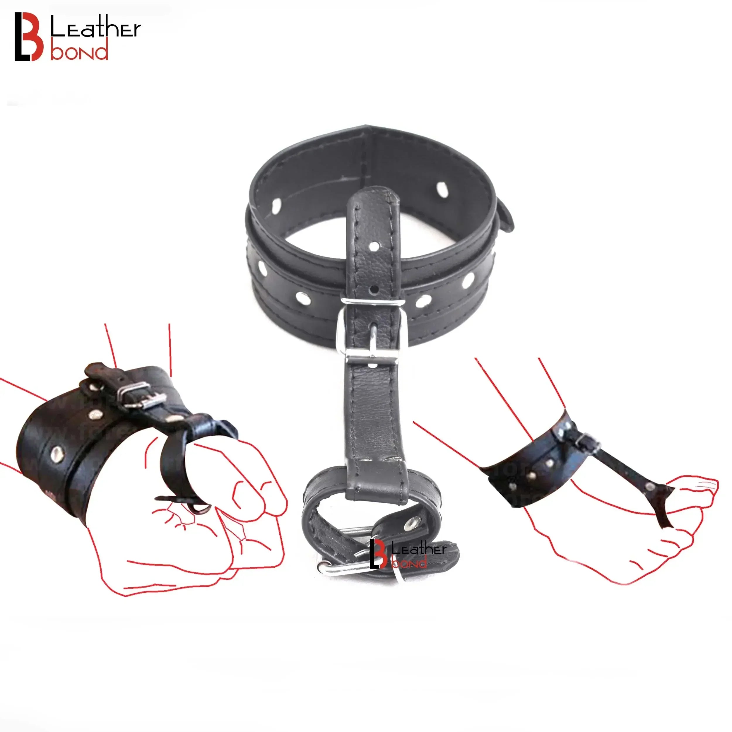 Ankle to Toe & Wrist to Thumb Cuff Strap Restraint Set Real Cowhide Leather Bondage Hand & Ankle Cuffs