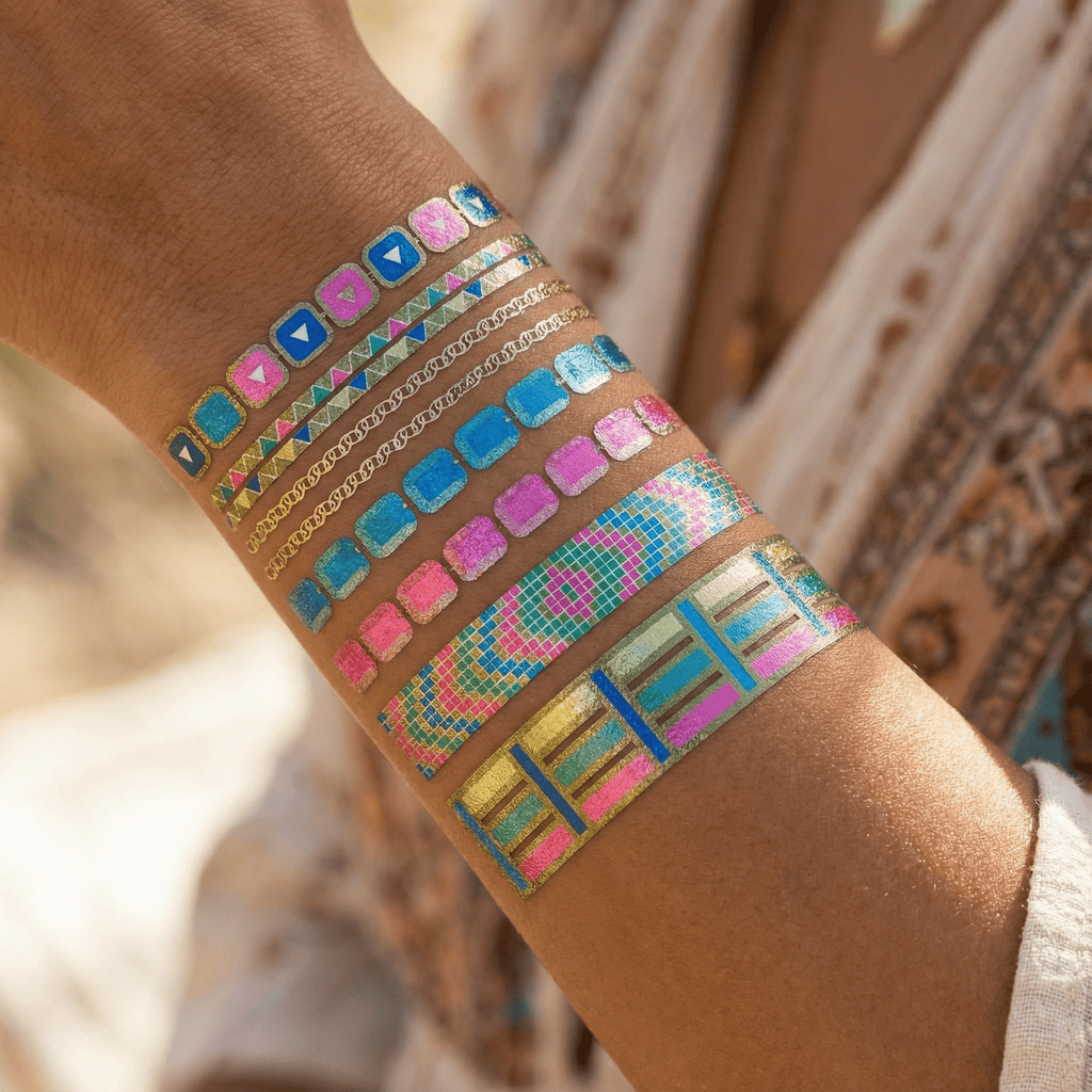 Bracelet Pack Temporary Tattoo Set | 8 Tattoos on a Single Sheet