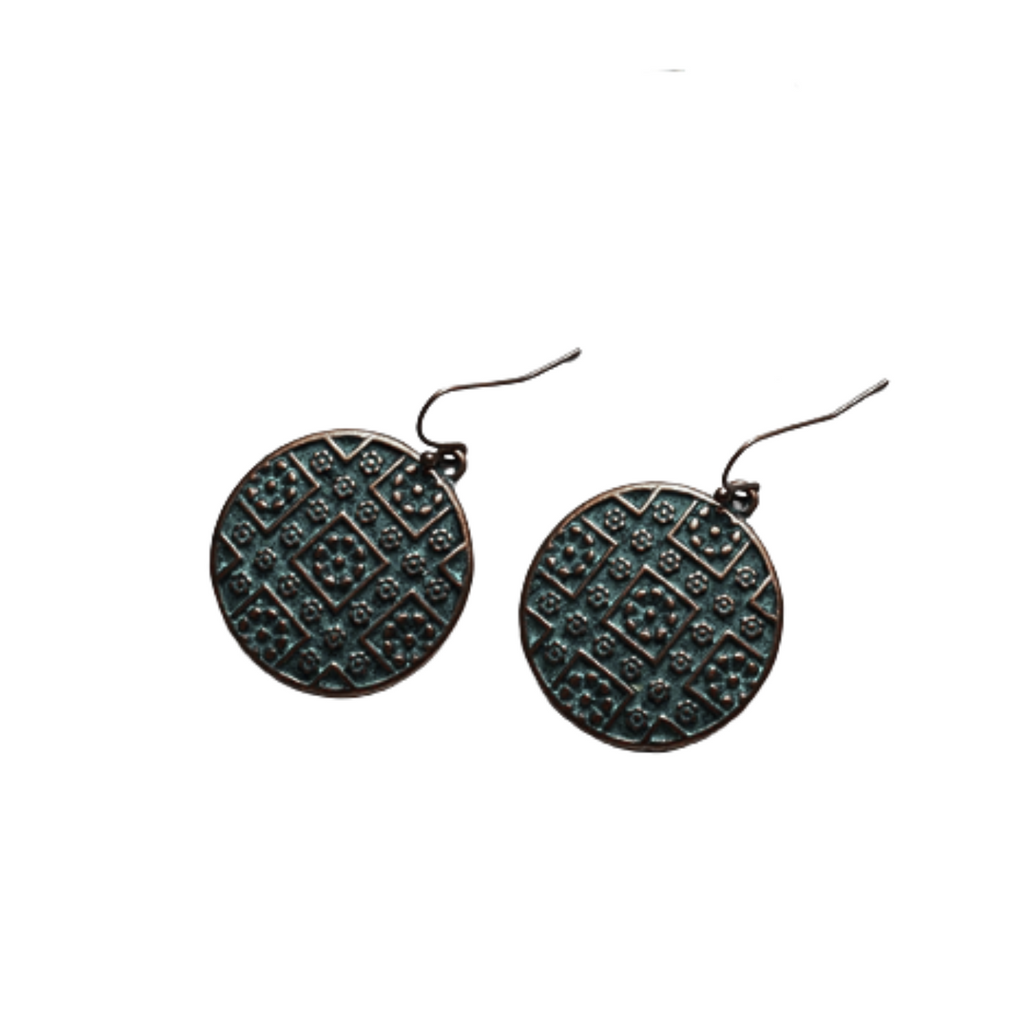Brass Boho Chic Round Drop Earrings