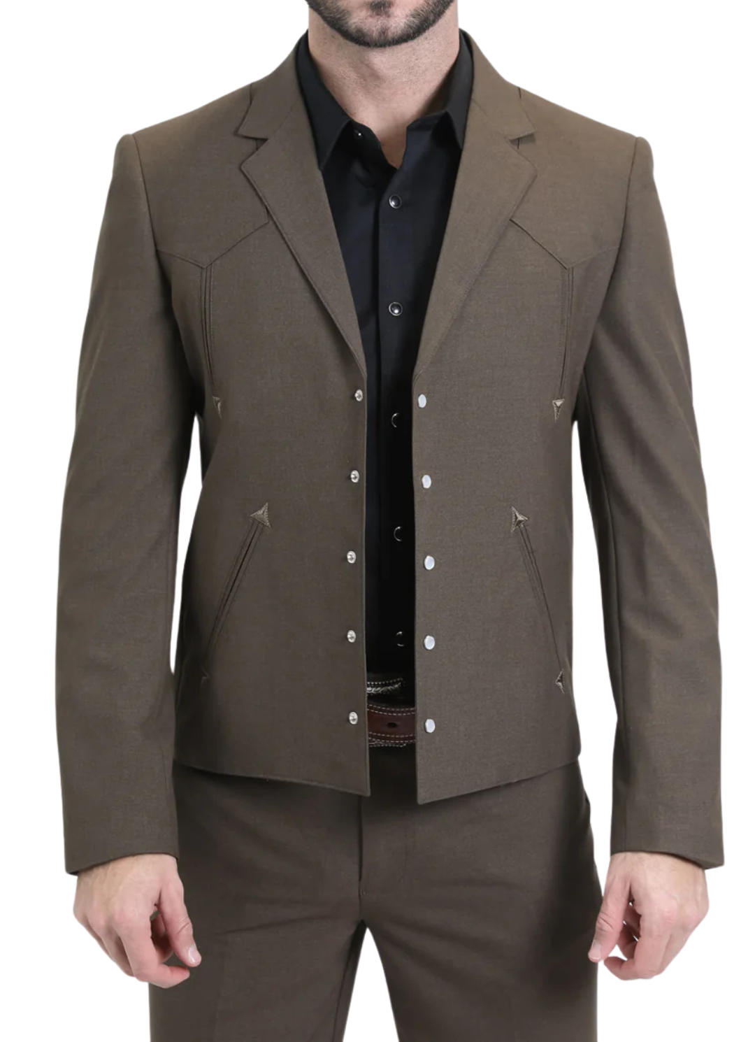 Men's Brown Western Suit 2-Piece - Cowboy Suit with Western Yoke & Pearl Snaps