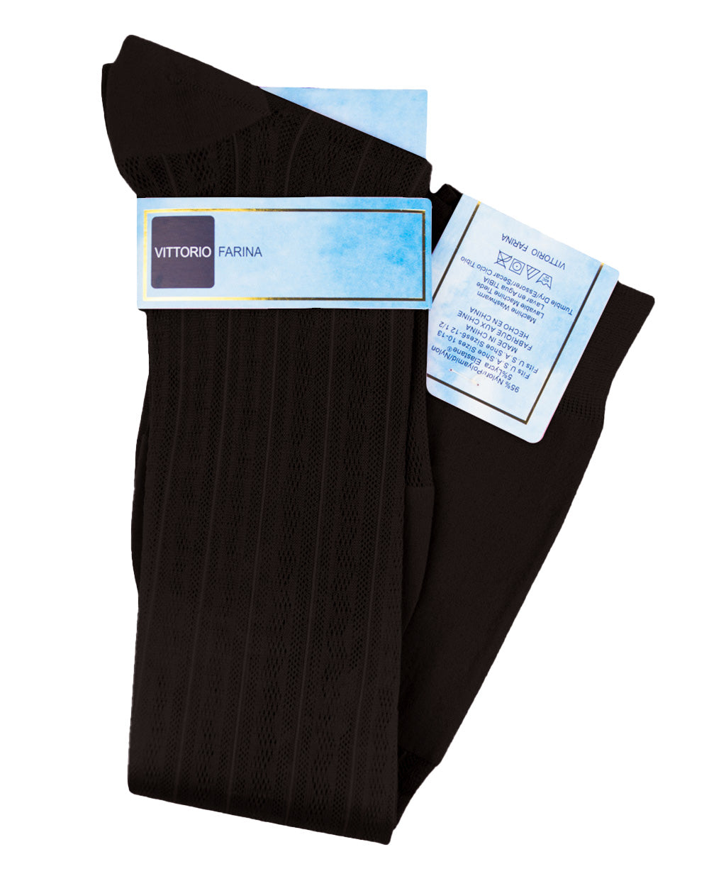Vittorio Farina Men's Ribbed Shear Nylon Over The Calf Dress Socks