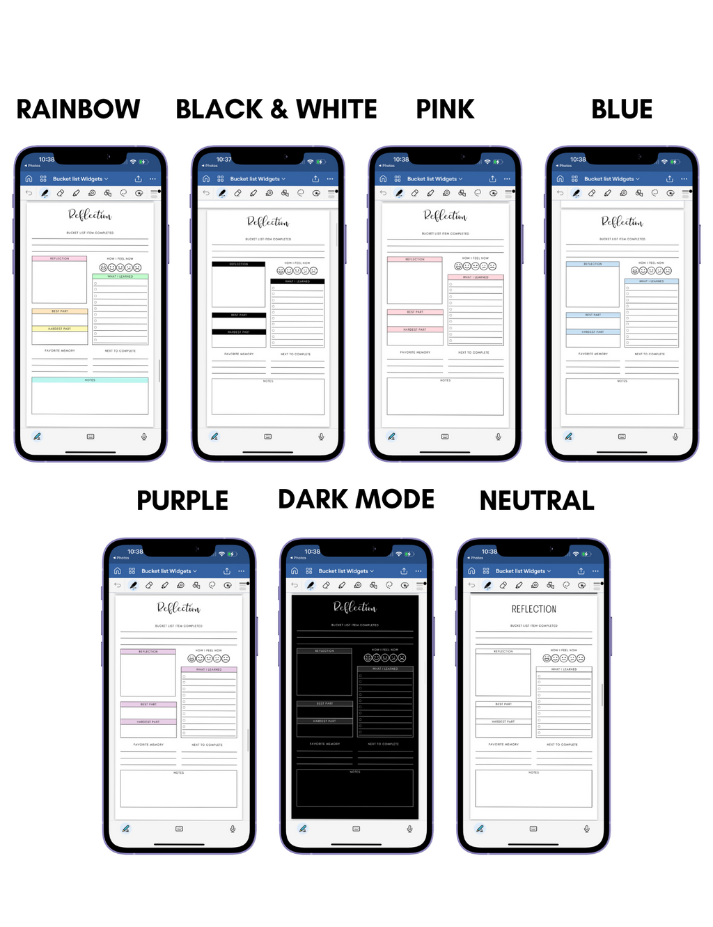 Digital Phone Planner Bucket List Widgets